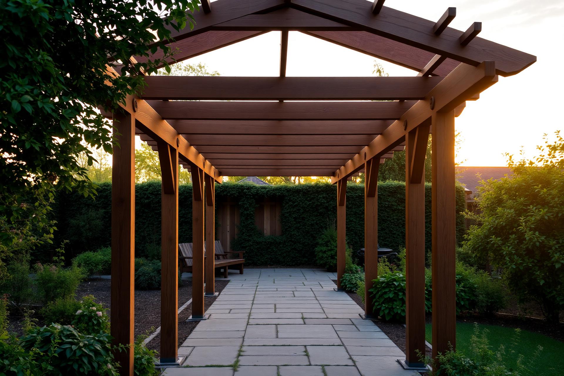 Dřevěná pergola za soumraku